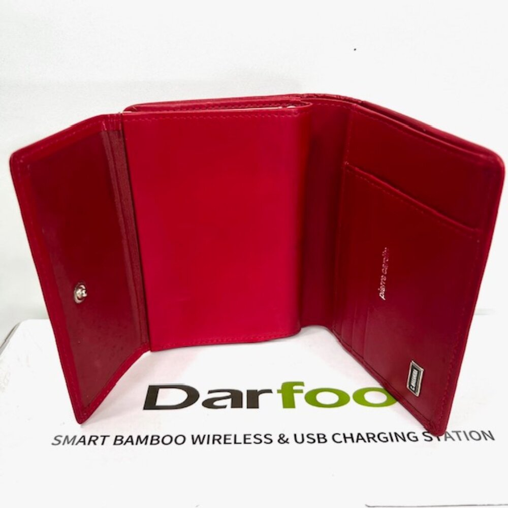 Vgt Pierre Cardin Women's Ostrich Leather Tri-Fold 5"x4" Red card/Coin Wallet(5 - Picture 2 of 13